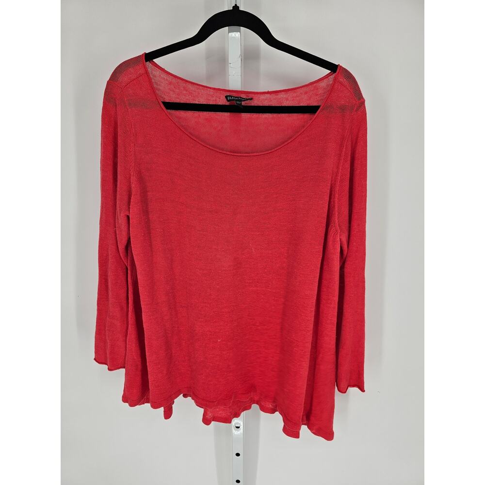 Eileen Fisher Women's Red Linen Boat-Neck Long Sleeve Knitted Top Size XL